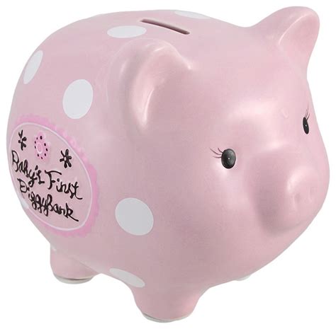 Pink Baby's First Piggy Bank Ceramic Coin Bank 8 In. - Traditional - Piggy Banks - by Zeckos