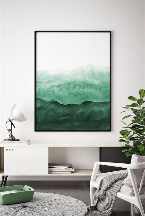 Abstract Wall Art Print, Green Painting, Emerald, Teal Decor, Modern Minimalist, Watercolour ...