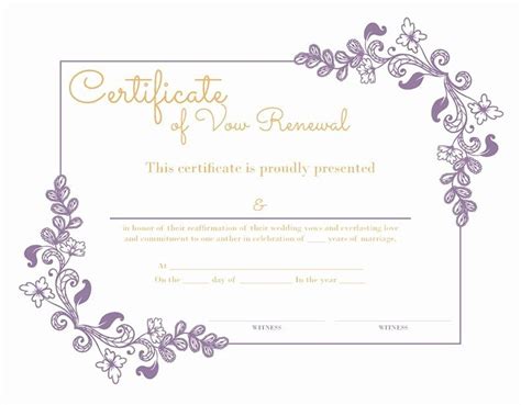 Marriage Covenant Certificate Template Best Of Free Printable Purple Floral Certificate O ...