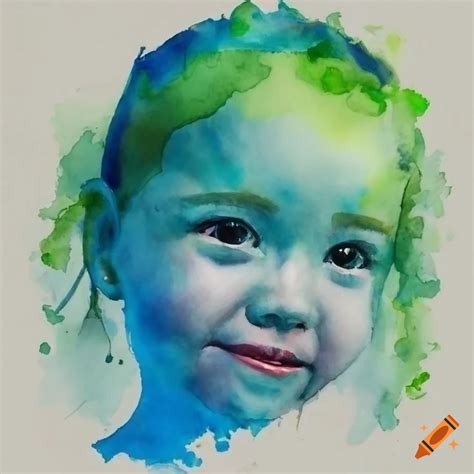 Blue and green watercolor portrait
