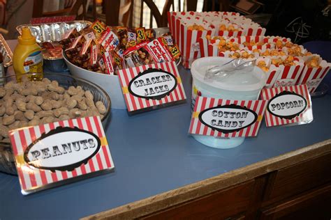 1st Birthday Circus Party - Served circus food with labels - corndogs ...