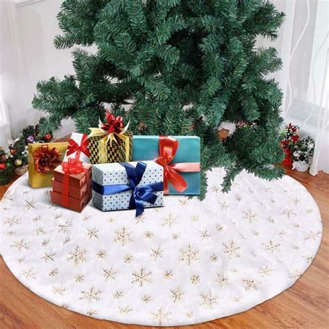 Christmas Tree Skirt, 48 Inch Rustic Tree Skirts Gold/Silver Snowflake ...