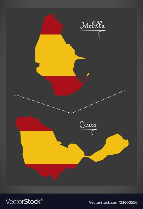 Melilla and Ceuta, map with Spanish national flag, vector image. | National flag, Flag vector, Flag