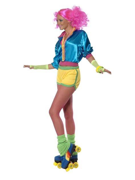 Skater Girl Costume 1980's Roller Skates Disco Neon Outfit Fancy Dress ...