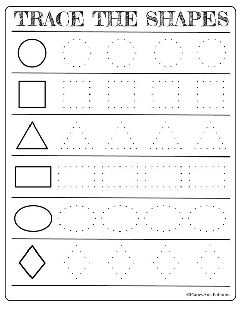 Free Printable Shapes Worksheets - Planes & Balloons | Free preschool ...