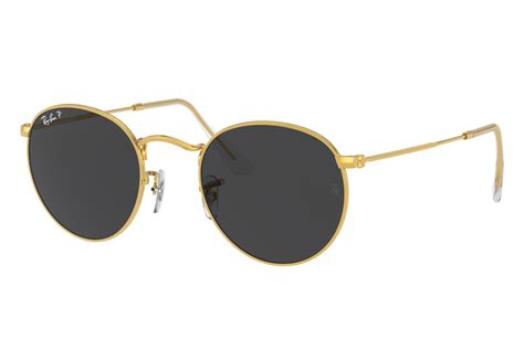 Round Metal Classic Sunglasses in Shiny Gold and Black | Ray-Ban®
