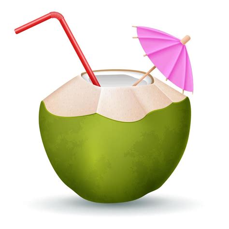 Coconut cocktail with straw and umbrella on white background 12086786 ...