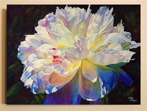 White Peony Art Watercolor Painting Canvas Print by Cathy - Etsy