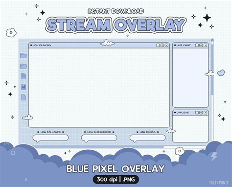 Twitch Blue Pixel Overlay, Stream Overlay, Streamer Graphics, Kawaii, Cute Twitch Overlay ...