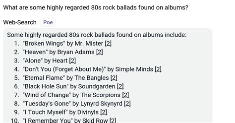 What are some highly regarded 80s rock ballads found on albums? - Poe