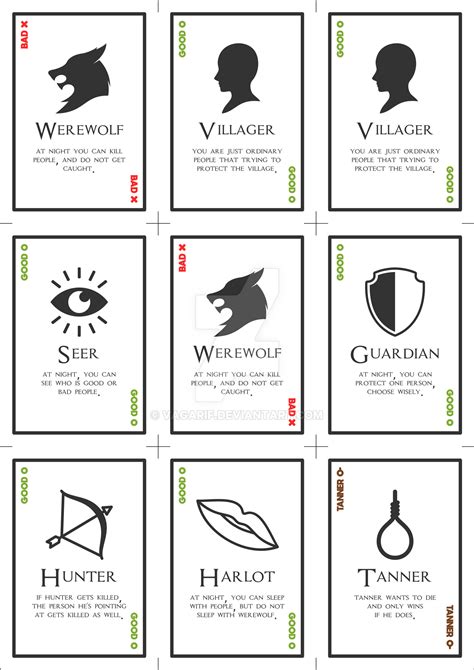 Downloadable Free Printable Werewolf Game Cards