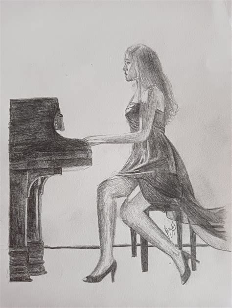 a girl playing piano : r/drawing