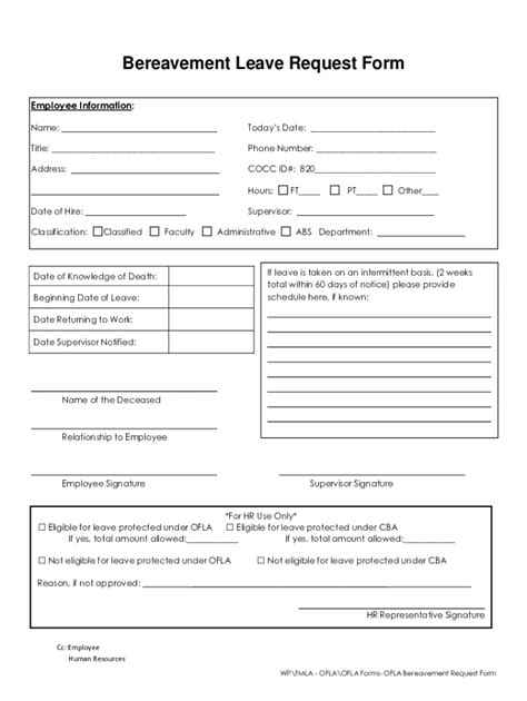 Bereavement Leave Form Template - Fill Online, Printable, Fillable, Blank | pdfFiller