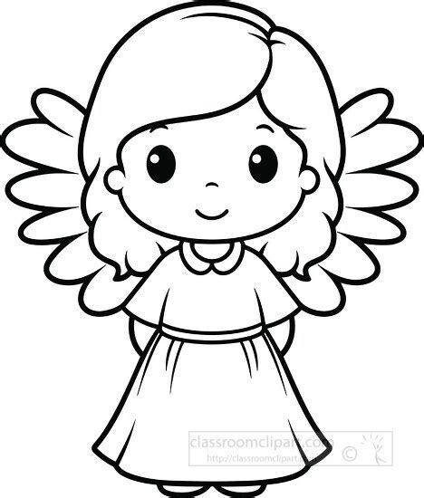 Religion Outline Clipart-young angel with adorable wings black outline