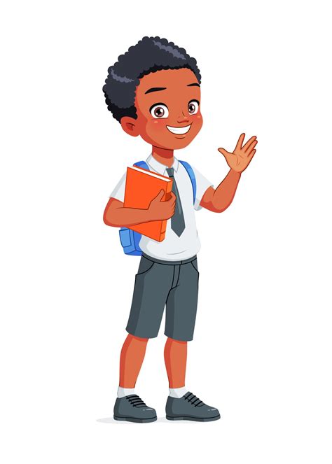 African American school boy greeting cartoon vector illustration 3430758 Vector Art at Vecteezy