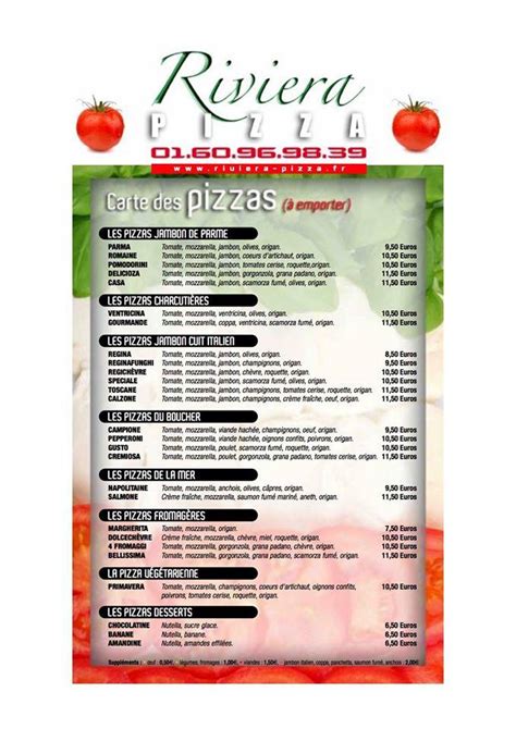 Menu at Riviera Pizza pizzeria, Moret-Loing-et-Orvanne