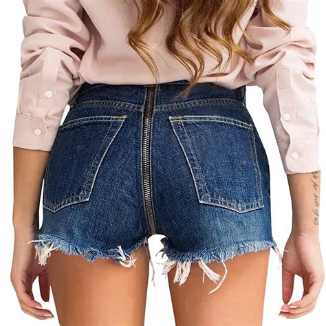 Women's Back Zipper Denim Shorts soft and comfortable Pants Tassel Wide ...