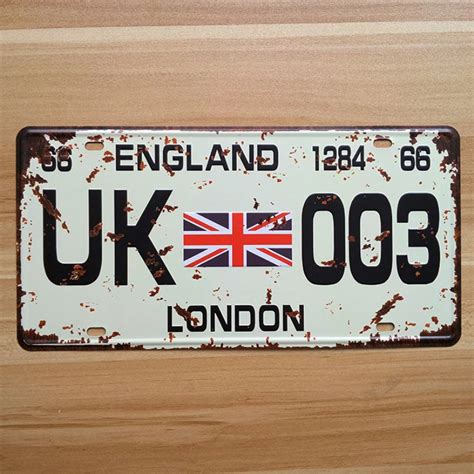 RONE136 vintage plaques d'immatriculation de voiture "UK 003 londres angleterre" vintage métal ...