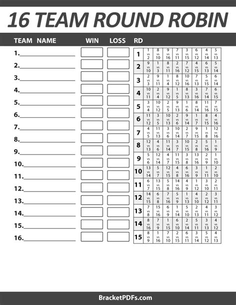 16 Team Schedule Template