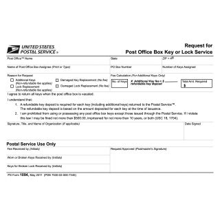 PS Form 1094. Request for Post Office Box Key or Lock Service | Forms ...