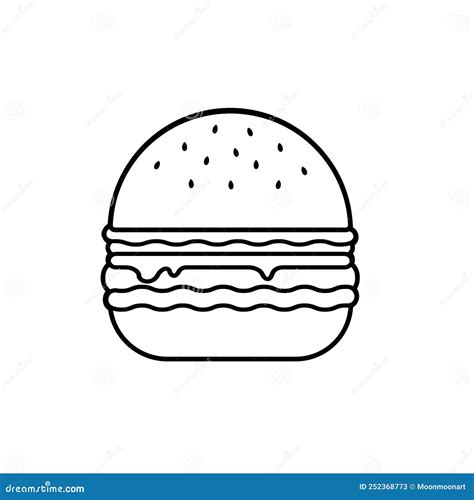 Outline Image of a Burger. Vector Illustration. Stock Vector - Illustration of american, line ...