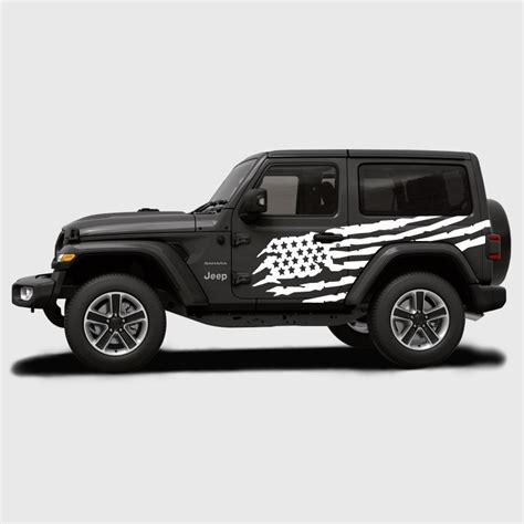 Adhesive American flag decals for the side of 3-door Jeep Wrangler