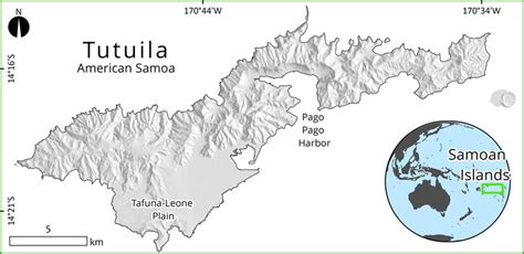 Study location map of Tutuila Island showing the location of the Samoan ...