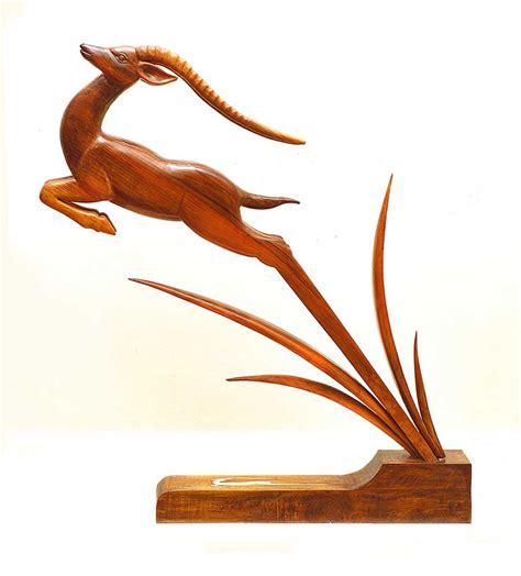 Sculpture For Sale | Leaping Gazelle Handmade Wood Sculpture by Eisa Ahmadi | ArtsyHome | Wood ...