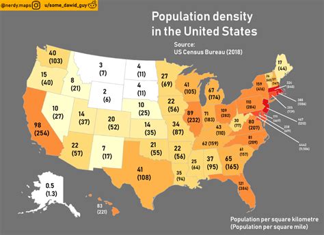 Population density in the United States by state | United states, Map, States