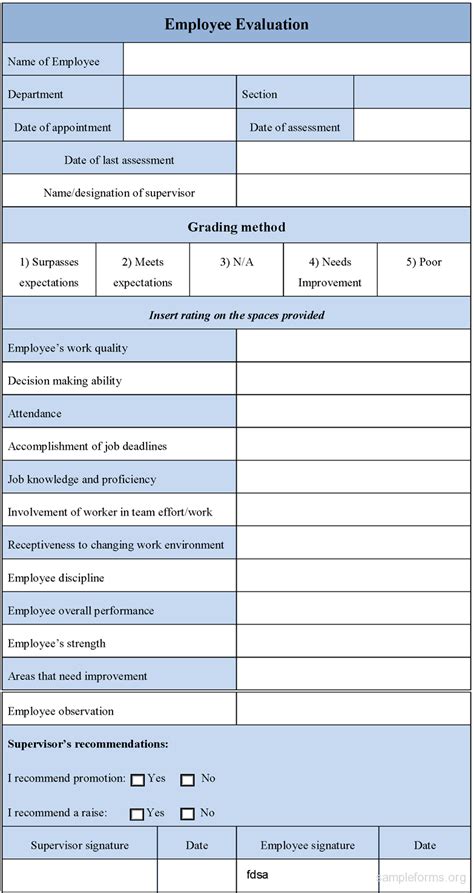 Employee Evaluation Form Sample - Free Printable Documents