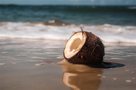 Premium AI Image | Coconut on the beach with the ocean in the background