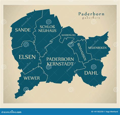 Modern City Map - Paderborn City of Germany with Boroughs and Titles DE ...