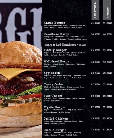 Firefly Burger menu in Al Khalidiyah