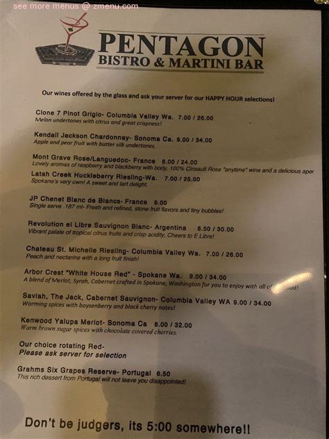 Menu at Pentagon Bistro & Martini Bar, Liberty Lake