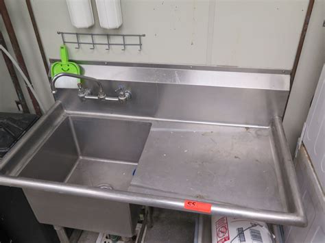 Freestanding Stainless Steel Double Sink w/ Faucet 44.5" x 24.5" x 45" back ht - Oahu Auctions