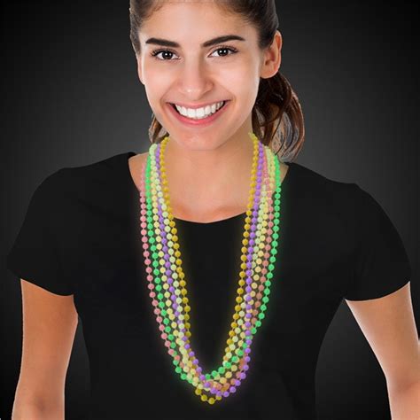 Glow-In-The-Dark Mardi Gras Bead Necklaces - 6-Pack