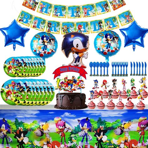 Buy Sonic Party Supplies Birthday Decorations, Sonic Party Favors - Banner, Cake Topper, Plates ...