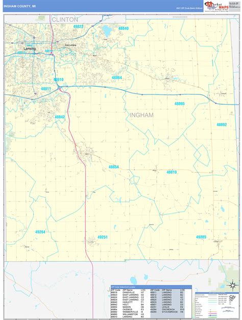 Ingham County, MI Zip Code Wall Map Basic Style by MarketMAPS ...