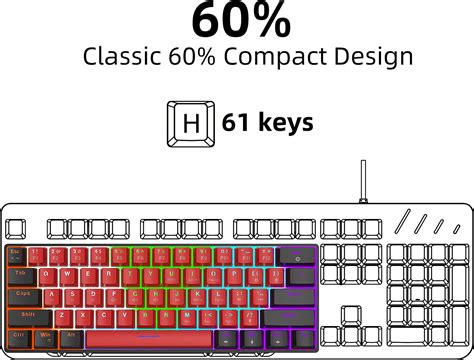 Snpurdiri 60% Wired Mechanical Keyboard , Black-Red, Red Switches ...