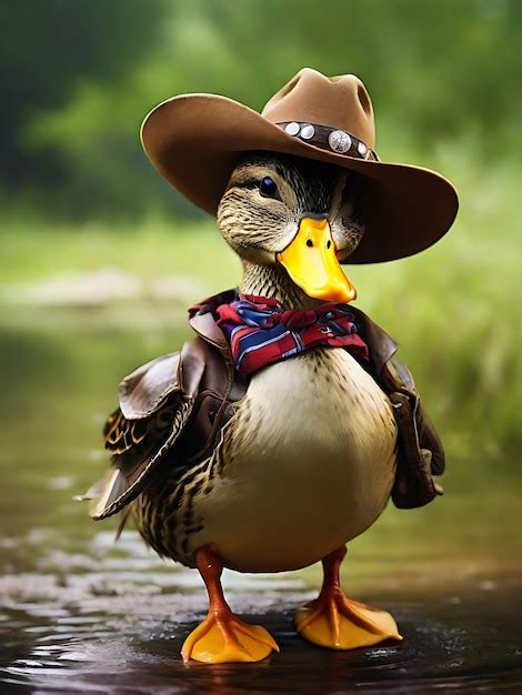 Premium AI Image | Wild duck wearing cowboy hat