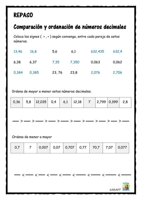 Ordenacion de numeros decimales worksheet – Artofit