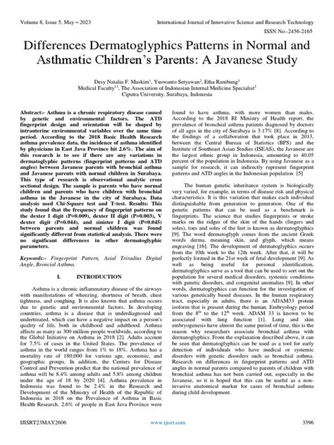 Differences Dermatoglyphics Patterns in Normal and Asthmatic Children's ...