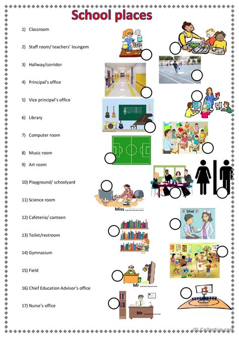 School places matching: English ESL worksheets pdf & doc