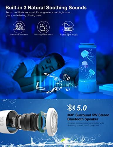 Jellyfish Lava Lamp Bluetooth Speaker, White Noise LED Jellyfish Aquarium Table Lamp 7 Colors ...