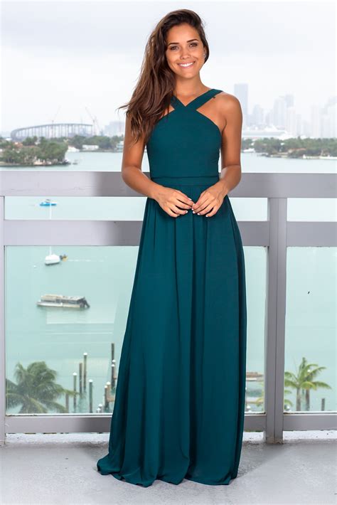 Hunter Green Halter Neck Maxi Dress with Open Back