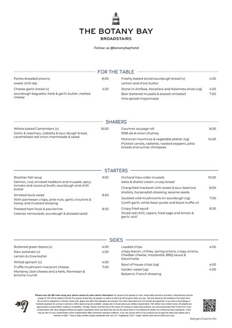 Botany Bay Hotel Broadstairs's full menu online