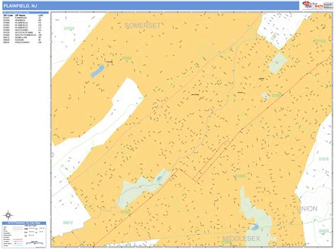 Plainfield New Jersey Wall Map (Basic Style) by MarketMAPS - MapSales.com