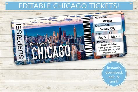 Custom Tickets to Chicago // Printable Adobe Editable PDF // | Etsy