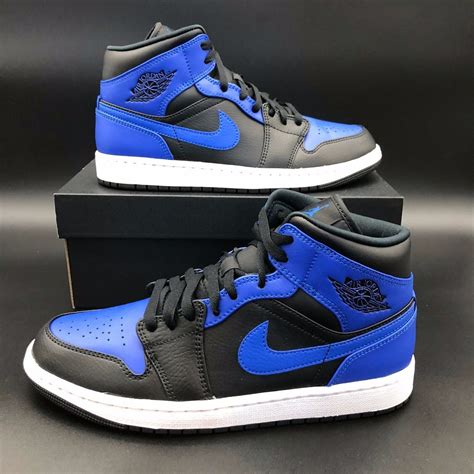 Nike Air Jordan 1 Mid Black Hyper Royal Black 554724-077 GS and Males’s ...