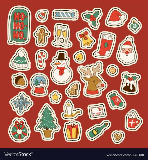 Christmas greeting card stickers symbols Vector Image